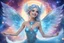 Placeholder: A beauty Fairy women with long lightblue hairy and Crystal wings . She has a beautiful eyes and a sweety elegant Smile. She Is a magic sacred dancer in cosmic ceremony..the background Is a magic coloured bright galaxy, with stars