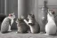 Placeholder: Group of three mature cats musicians, one cat playing guitar, one cat playing drums, one cat holding microphone and singing, street, Vienna, smiling, sunny day, model style, hyper realistic, extremely accurate, delicate, extremely detailed, Graphic novel style, wide-angle, open aperture, superfine pencil