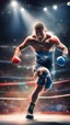 Placeholder: paralympics, knock out in the ring, picking up body, in spotlight, magazine cover illustration with spray paint, signed, bokeh like, down-light, unreal engine, prize winning