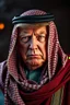 Placeholder: President Trump wearing Arabic head scarf covering his hair and Arabic cloths , red skin, scales, unreal engine 6, high detail, intricate, cinematic. photoshoot style, intricate, studio lighting, masterpiece , highly detailed, 8k, best quality, fire, smoke, dramatic,d,<lora:mshn:0.7>,<lyco:Warrior_Couture:0.5>,