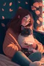 Placeholder: cozy vibes art girl with cat