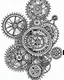 Placeholder: realistic Steampunk Gears and Cogs idea, line art, background, vector, svg, black outline on white background, leave plenty of white space beetween lines for coloring, tattoo style, tattoo idea,full body, minimalist