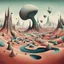 Placeholder: A surreal landscape filled with odd shapes