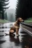 Placeholder: Perro solitario en un día lluvioso