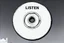 Placeholder: Sketch of a plastic cd with the word LISTEN, in the style of a manga