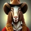 Placeholder: portrait of a western goat anthromorph young man with a cowboy hat in the style of redwall