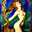 Placeholder: Celtic stained glass border, art by Maxfield Parrish, A naturist mermaid