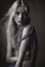 Placeholder: Fine art photography. Artistic photo of a young blond Polish wearing only violet strings woman taken with a Mamiya M645 camera with a portrait lens on classic Ilford medium-format film, contrast light, high-key