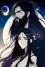 Placeholder: Celestial anime girl, long black hair, with bearded man