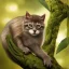 Placeholder: Monkey Cat on a branch, Photo portrait, 3/4 angle, jungle background, full body