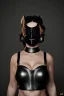 Placeholder: executioner in black leather, mature woman, skintight eye mask, cleavage, evil, angry, steam punk, 8k,dark, bdsm