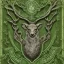 Placeholder: coat of arms of an elvish forest city with a stag on it, very detailed, green