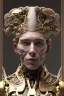 Placeholder: Complex 3d render ultra detailed of a handsome male porcelain profile face, biomechanical cyborg, analog, 150 mm lens, beautiful natural soft rim light, big leaves and stems, roots, fine foliage lace, colorful details, massai warrior, alexander mcqueen high fashion haute couture, pearl earring, art nouveau fashion embroidered, steampunk, intricate details, mesh wire, mandelbrot fractal, anatomical, facial muscles, cable wires, elegant, hyper realistic, ultra detailed, octane render