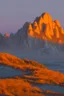 Placeholder: big rock mountains with and orange dawn sky with no clouds. mountains closer to the camara