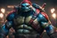 Placeholder: TMNT in a mega cool iron super blue + Red suit with on his arms and shoulders, hdr, (intricate details, hyperdetailed:1.16), piercing look, cinematic, intense, cinematic composition, cinematic lighting, color grading, focused, (dark background:1.1)