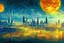 Placeholder: Futuristic city, exoplanet in the horizon, impressionism oil painting, realistic vision