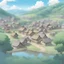 Placeholder: I want a picture of a small village. And three 17-year-old boys. Anime