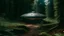 Placeholder: ufo in the shape of a person with a metal surface buried in the ground in the middle of the forest