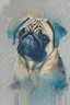 Placeholder: abstract wet watercolour of a pug in the style of picasso