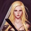 Placeholder: Portrait of beautiful blonde woman with a sword