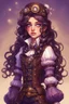 Placeholder: Nutcracker, A girl with long, wavy dark brown hair, purple eyes, dressed in steampunk clothes, stardew, valley style
