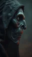 Placeholder: Busch painting style nightmare, a zoomed side view of a witch by his face skin is a rusted broken metallic skin texture in a 3d rendering full-height image of a grim and dark scene. Ensure the final images exhibit the utmost quality, encompassing 4K, 8K, and 64K resolutions, with 3D rendering that manifests in photorealistic, hyperrealistic, and highly detailed representations. Employ techniques such as HDR, UHD,