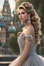 Placeholder: full body woman, from Russian Federation , elegant dress, elegant curled hair , 19 years old ,earring, make up,8k, Candid avant garde portrait, charming woman, wearing Lovely Flower Diamond Pendant, octane render 3d, plastic material