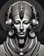 Placeholder: Illustrative sketch of Pharaoh Akhenaten in music with headphones, front view, ultra quality, hyper detailed, maximalist, 8k