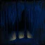 Placeholder: A small fire in the dark forest made by a lonely squatting figure painted in dark blue and payne grey's colours by Klimt