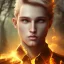 Placeholder: Male, Human, Blond, Sorcerer, Fire Mage, Golden Eyes, Young, Photorealism, Full Body Shot, Forest Background