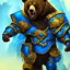 Placeholder: An angry bear warrior in blue and gold armor, background of Inka jungle, high detail, smooth, realistic, digital illustration, Artstation, artgerm,