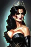 Placeholder: painting of lisa ann as evil queen in black leather, feminie, angry, stern look on her face, volouptous, busty, cleavage, emperious, mature, highly detailed, digital painting, artstation, concept art, smooth, sharp focus, illustration, art by gaston bussiere and alphonse mucha