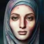 Placeholder: watercolor painting as woman's face, wearing hijab, fine detail, highly intricate, modern surrealism painting, fog, high-quality, volumetric lighting, 8k, ultrahd, George Grie, Marco Escobedo, Igor Morski,Brian Froud, Howard Lyon, Selina French,