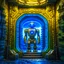 Placeholder: portrait of ancient godlike chat robot i, in front of teleporter portal to the sea in an underground grove, 8k, down-light, soft light, depth of field, photo realism, trending on art station, high detail