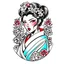 Placeholder: Tatto design Neotraditional style , Geisha with a Cherry Blossom Kimono, white background, tatto style,