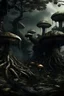 Placeholder: scary dark mushroom city in the forest