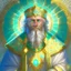 Placeholder: Father Povion's formal title is Grand Prelate of Aére. He is a short and stout halfling, with a bushy beard and bright blue eyes. On his head is a crown of gold, adorned with a sunburst shaped emerald. The center is eternally glowing, and its rays are formed by intricate gold filigree. He wears a long, white robe with gold embroidery. He carries a golden scepter, which is said to be a gift from Aére himself. He is in charge of everyone at the Dawn Temple.