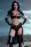 Placeholder: Lisa Ann as evil queen in leather, cleavage, angry, stern look, unreal 5, octane render,cinema4d, dynamic lighting, dramatic lighting, 4k, redshift render, highly detailed, hyper realistic