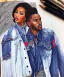 Placeholder: Fashion illustration, fashion drawing, Croquis, Hussein Suleiman, Jefferson Osei, Abderrahmane Trabsini, mudcloth denim jacket, kente cloth, jeans, flare leg, African American model