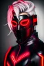 Placeholder: glowing Red eyes, mask, Male, portrait, Dark tactical suit, white hair