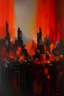 Placeholder: abstract painting of night city landscape with orange and red undertones