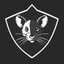 Placeholder: simplified rat's face on front of a triangular shield shape, vector(black white and gray)