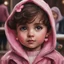 Placeholder: Painting of a little girl with big hazel eyes and short brown hair with a pink jacket and heart earrings, Iranian little girl, 2 years old, adorable eyes, cute face, light colors, adorable little girl, oil pastel, oil pastel painting, painting style