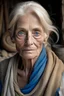 Placeholder: hermosa mujer rubia de 75 años ojos azules muy trabajadora en un rancho de barro y apuntalado con quebracho