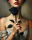 Placeholder: painting of a woman holding a black rose , surrealist painting, surrealist artwork, emotional surrealist art, abstract surrealist, a surrealist painting, surrealist art , abstract surrealism, abstract surrealism masterpiece, surreal painting, contemporary surrealism, magically shaped surrealism
