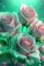 Placeholder: magic delicate pink-mint lush bouquet of roses, complex, amazing, magical delicate, mint color, sparkling dew drops, dawn, magically, in pastel transparent tones, hyperrealistic, beautiful lumen, shine, professional photo, 5d, realistic, 64k, high resolution, high detail, cgi, hyperrealism, f/16.1/300s, highly detailed digital painting, bright and juicy, photorealistic painting, solar backlight in the background, bright lighting, aesthetically pleasing, beautiful