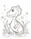 Placeholder: coloring pages for kids, coloring pages for kids, A small dinosaur made of flowers and water. cartoon style, thick lines, low detail,