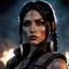 Placeholder: Attractive young female Native American goth survivor wearing a bulletproof vest, post-apocalyptic background, dark eyeshadow, anime style, video game character, unreal engine, trending artstation, trending deviantart