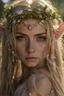 Placeholder: Pointed elven ears,Blonde hair ,Pink dress,Sparkling fairy wings,Very long golden hair,Fairy crown,pointed ears,elven ears,fairy wings,water lilies,sparkling,glittering,flowers,blossoms,golden crown,light pink dress