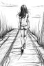 Placeholder: Girl who is walking on a long path , sketch draqwing